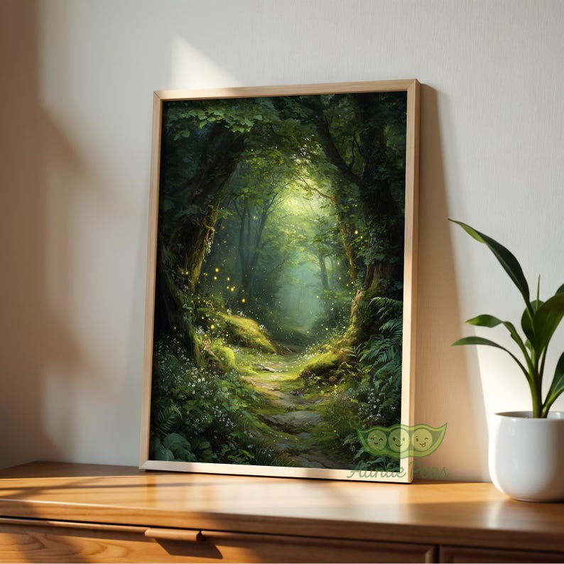 Enchanted Forest Path Wall Art, Magical Woodland Print, Fireflies ...