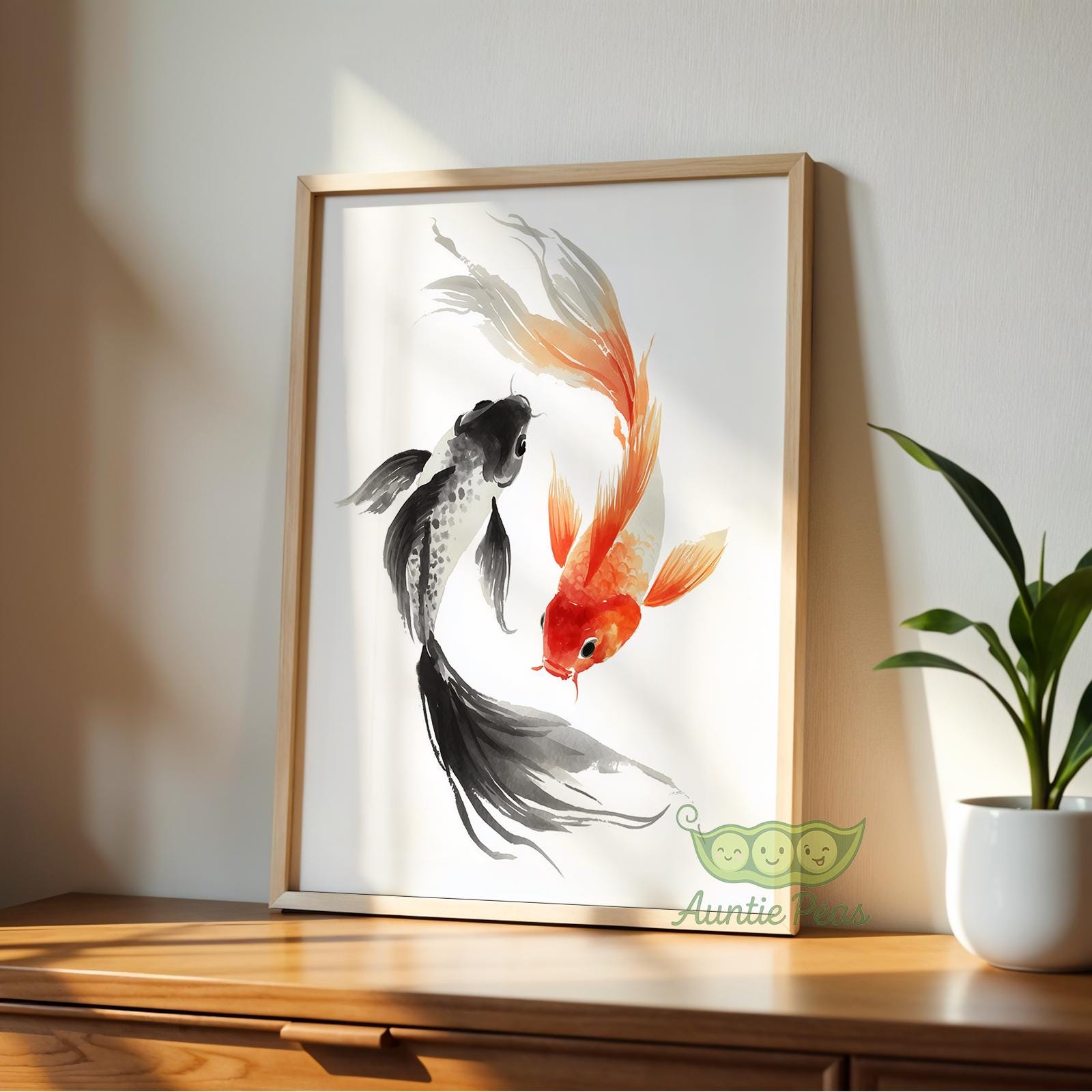Japanese Koi Fish Wall Art, Minimalist Watercolor Koi Print, Zen Pond ...
