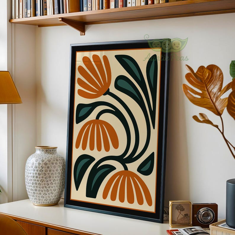 Retro Floral Wall Art, Abstract Mid Century Botanical Poster, Vintage ...