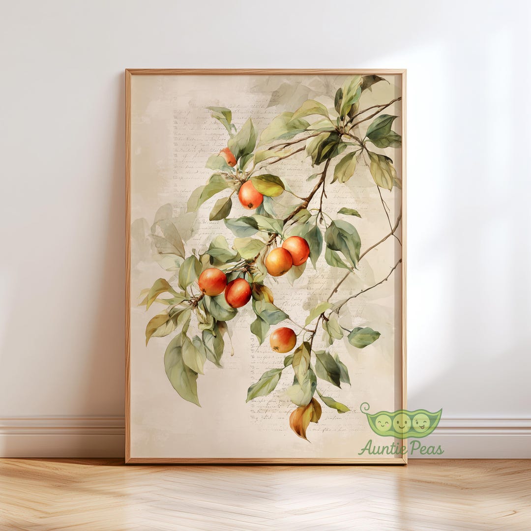 Vintage Apple Tree Wall Art, Rustic Farmhouse Kitchen Decor, Antique ...