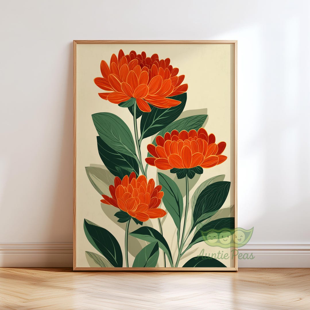 Mid Century Modern Floral Wall Art, Retro Botanical Poster, Abstract ...