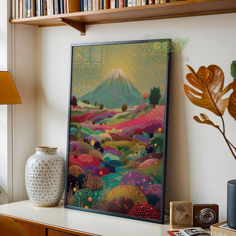 Abstract Mount Fuji Landscape Wall Art, Colorful Japanese Nature Poster ...