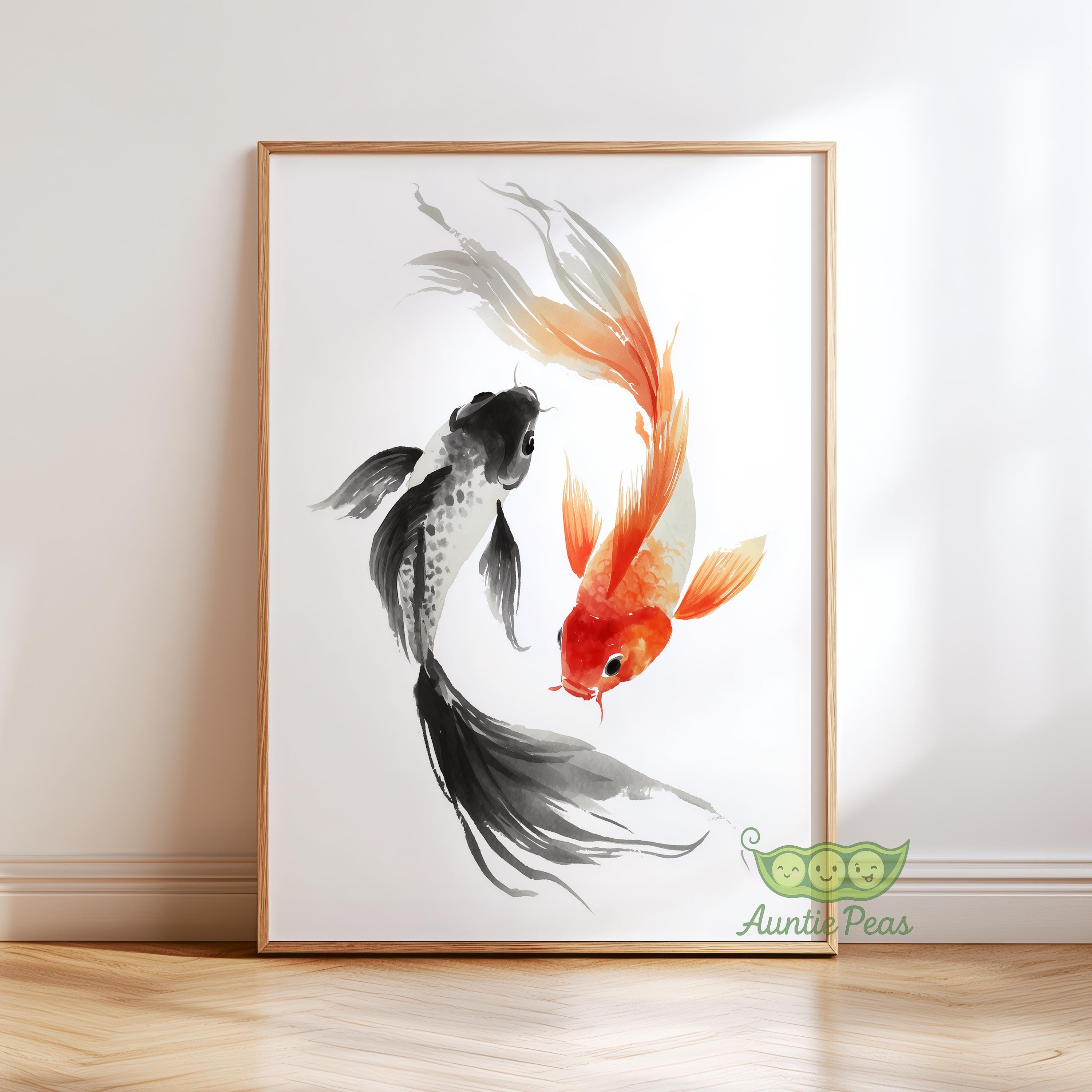 Japanese Koi Fish Wall Art, Minimalist Watercolor Koi Print, Zen Pond ...