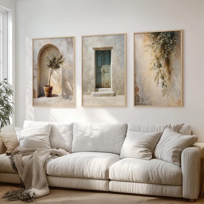 Set of 3 Mediterranean Wall Art Prints, Italian Villa Courtyard Decor ...