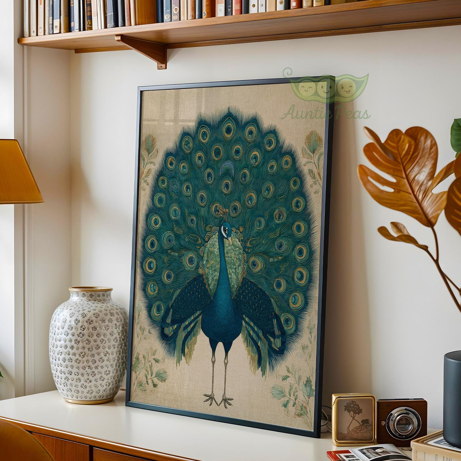Vintage Peacock Wall Art, Elegant Bird Print, Teal Blue Peacock Artwork