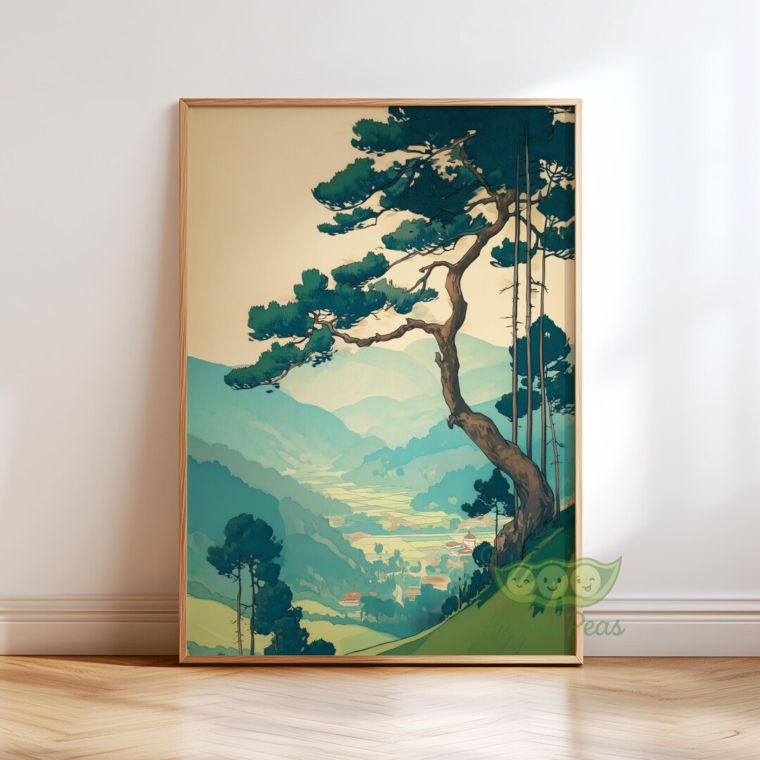 Vintage Japanese Tree Wall Art, Tranquil Forest Landscape Wall Art ...