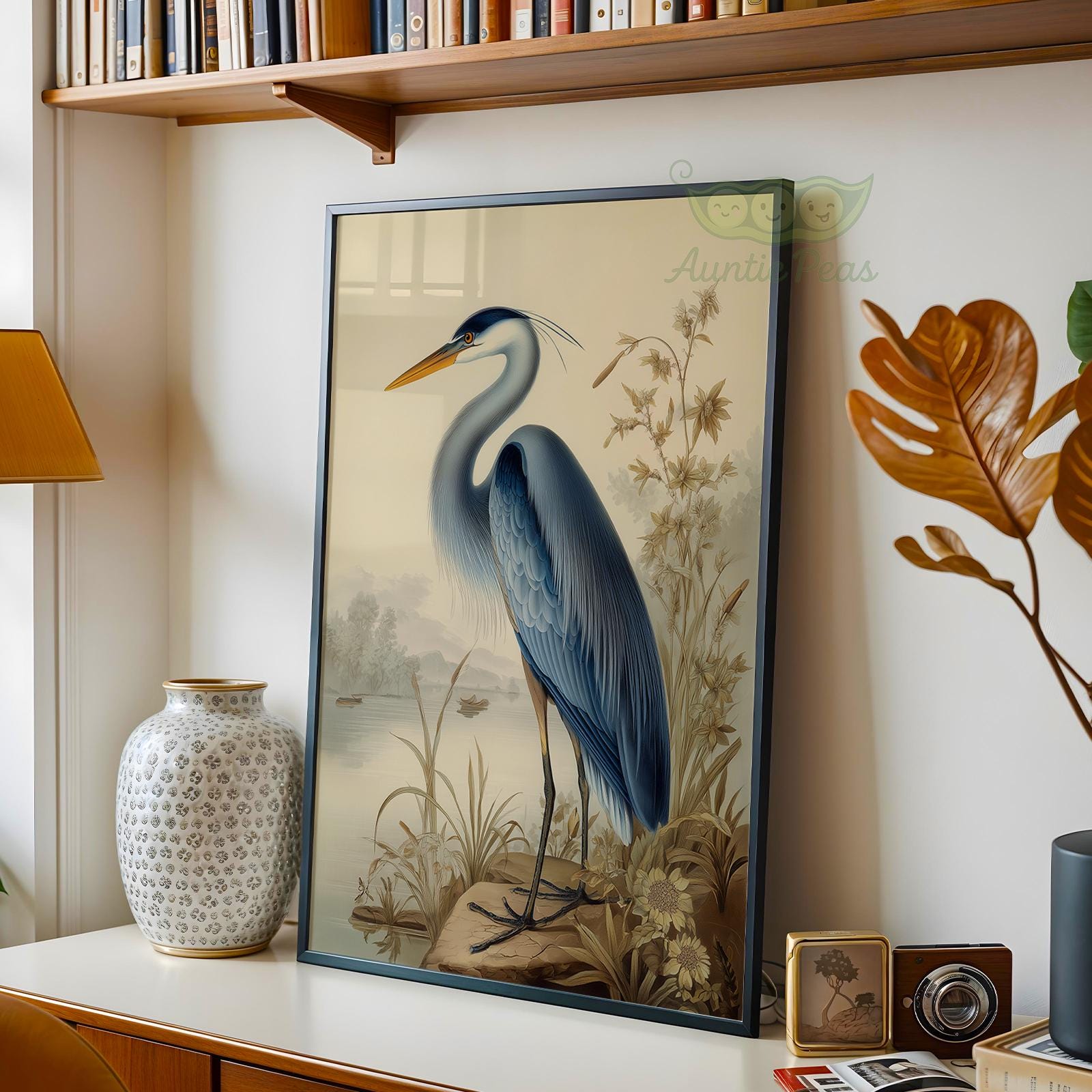 Vintage Great Heron Art Print, Elegant Bird Wall Art, Botanical ...