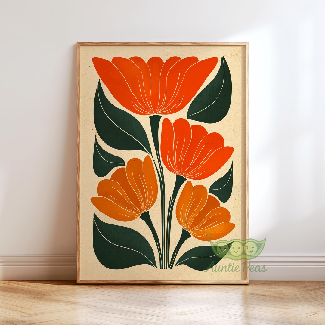 Mid Century Modern Floral Wall Art, Retro Botanical Poster, Abstract ...