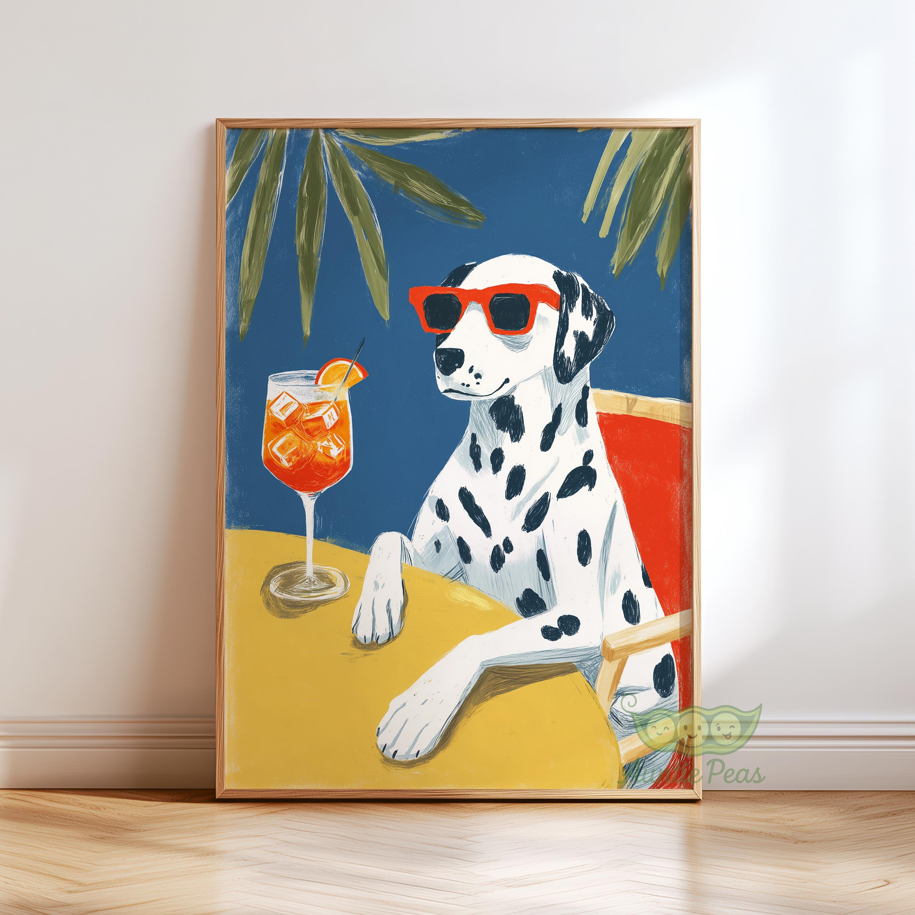 Dalmatian Wall Art, Kitchen Bar Print, Cocktail Dog Poster, Retro