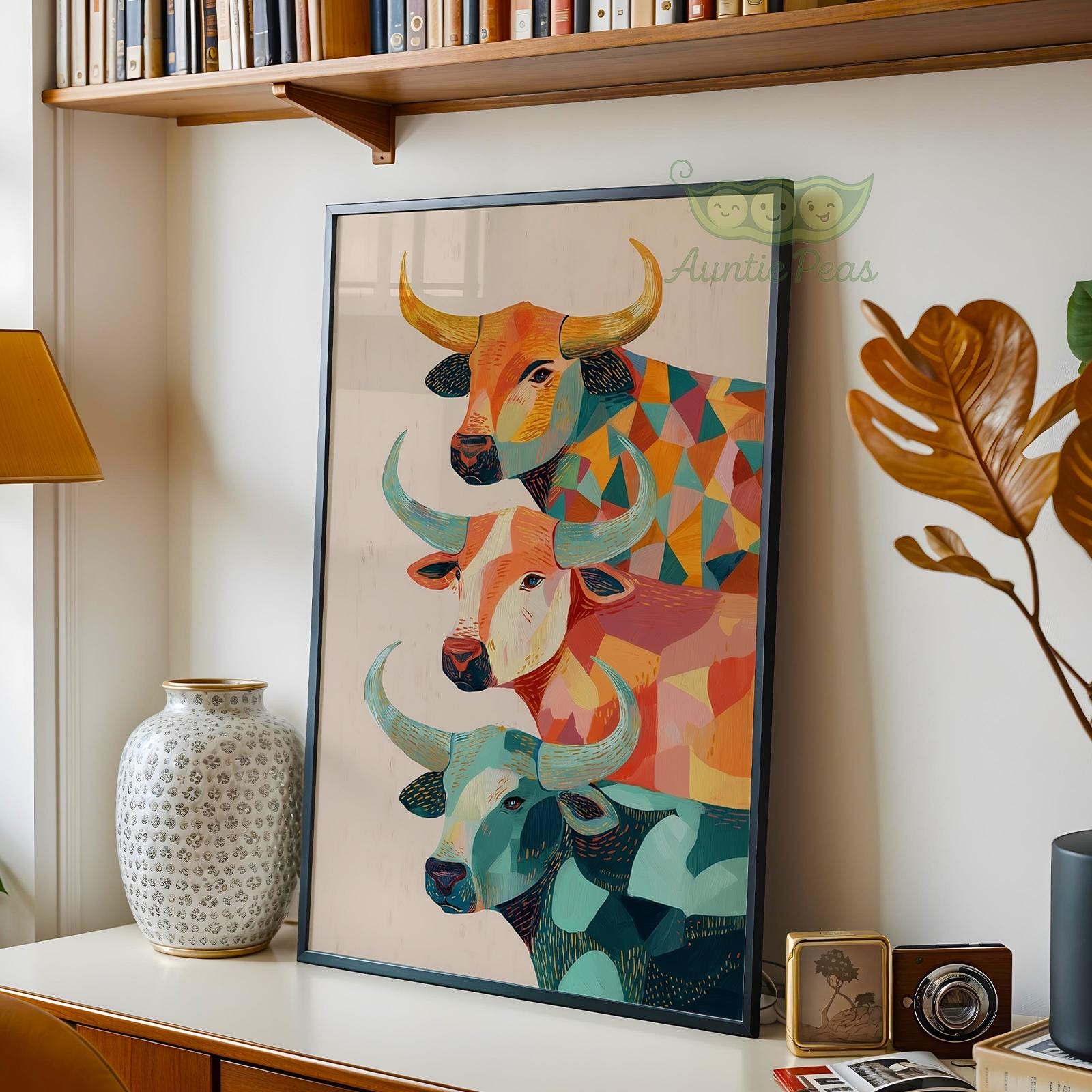 Abstract Cow Wall Art, Modern Western Cattle Print, Colorful Farm ...