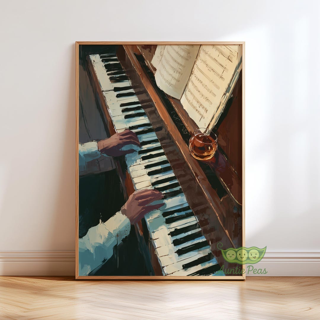 Vintage Piano Oil Painting Wall Art, Classical Music Print, Moody Jazz ...