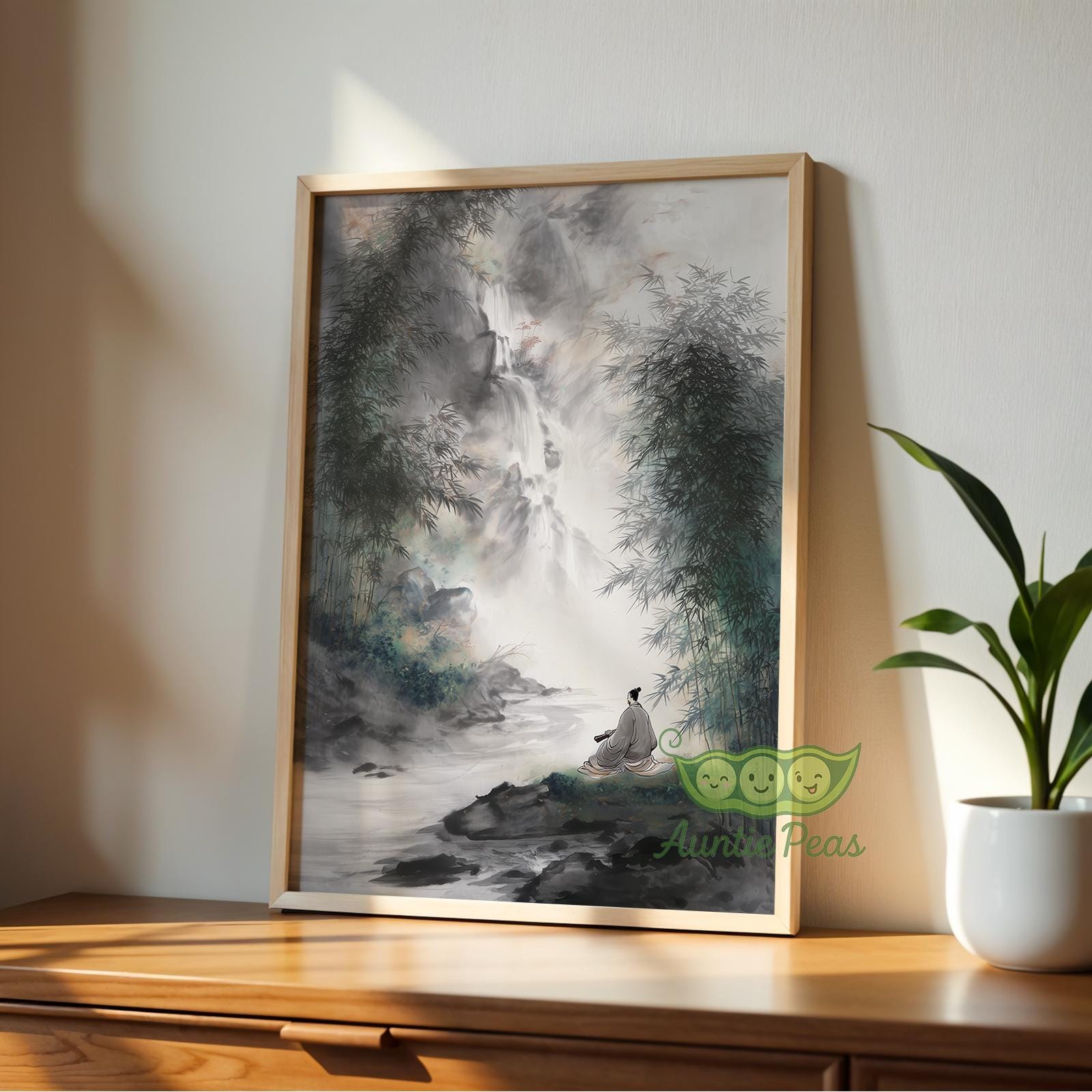 Japanese Waterfall Wall Art, Zen Landscape Painting, Oriental Nature ...
