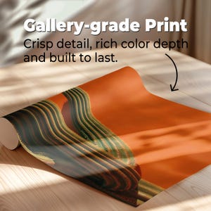May include: Rolled print featuring a close-up of a green and brown cactus against an orange background. The print is labeled "Gallery-grade Print" with text emphasizing crisp detail and rich color depth.
