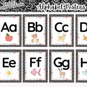 Pastel Alphabet Posters | Composition Notebook Theme | Classroom Decor | A-Z Alphabet Posters | A-Z Wall Decor