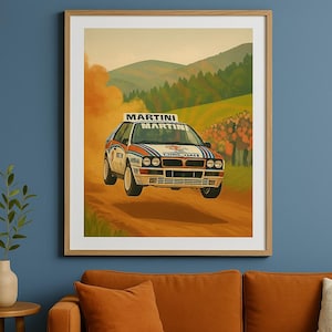Retro Lancer rally car wall print Martini Lancer rally car Vintage rally car WRC championship