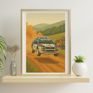 Retro Lancer rally car wall print Martini Lancer rally car Vintage rally car WRC championship