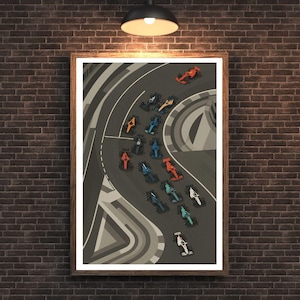 Formule 1 racen print minimalistische F1 muurkunst vintage motorsport poster F1 racebaan muur kunst moderne formule 1-poster