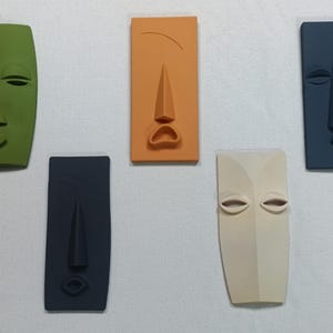Abstract Face Wall Mask Set: Modern Tribal Decor, Handmade Polyester Cast
