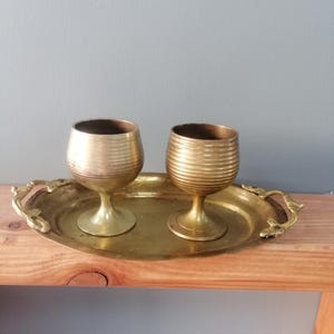 Vintage Brass Goblets and Tray Set - Mid Century Barware Decor
