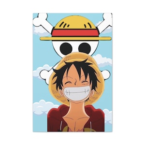 Smiling Luffy Canvas Wall Art | One Piece Straw Hat Pirates Jolly Roger Print | Anime Decor for Room | One Piece Canvas | Gift for Fans