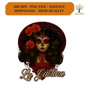 La Catrina PNG, Dia De Los Muertos sublimatie Design, Sugar Skull vrouw clipart, Mexicaanse Skull Art PNG, 300 DPI Instant Download