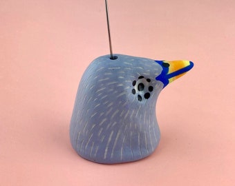 Handmade - Miniature Ceramic Sculpture - Figurine - Incense Burner - Colorful Bird - Place Holder - One of a Kind - Unique Gift