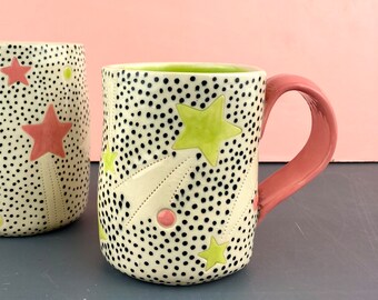 SALE - Handmade Mug - Ceramic Cup - Hand Painted Stoneware - Kitchen Decor - Gift Idea - Coffee Tea Cup - One of a Kind - Shooting Stars