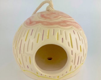 Unique Ceramic Bird House - Home Decor - Pastel Pottery Whimsical - Handmade Unique Porcelain