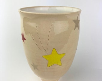 Handmade - Ceramic Cup - Hand Painted Stoneware - Kitchen Decor - Glow in the dark - Gift Idea - Juice Water Cup - One of a Kind Star Design