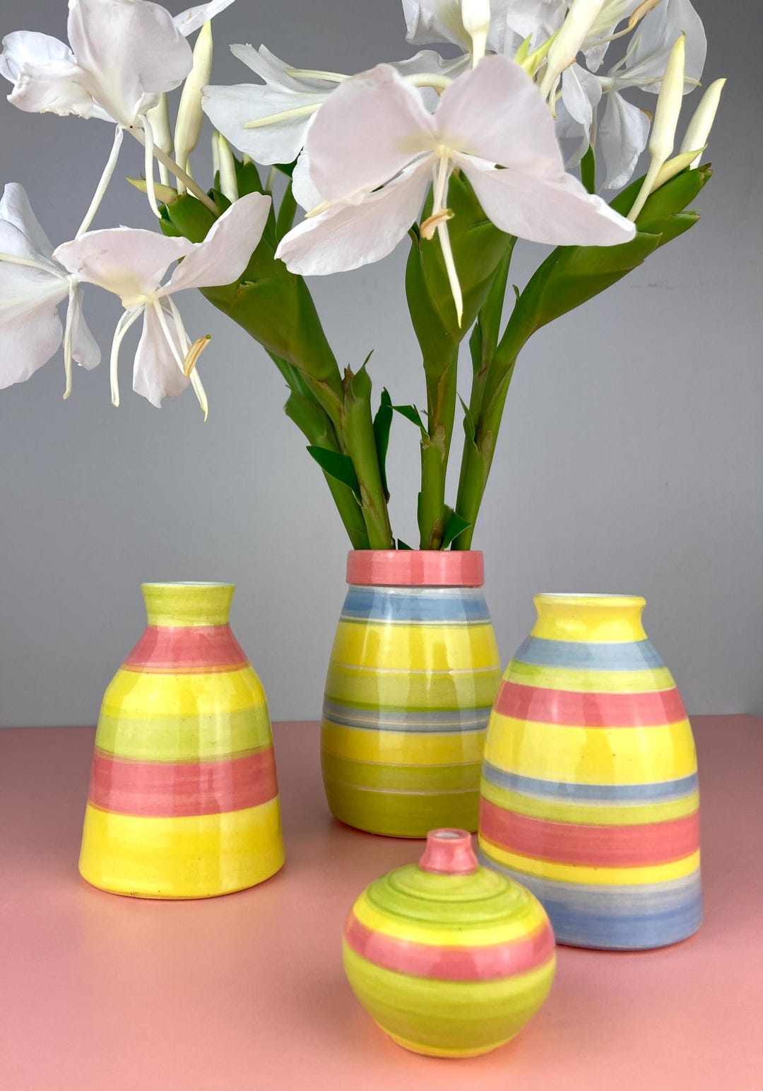Handmade Ceramic Bud Vase – Striped Stoneware Ikebana Vase - Etsy