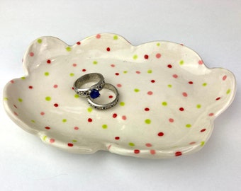 Handmade Ceramic Ring Dish - Small cloud shaped plate - Jewelry - Trinket - Wedding Ring