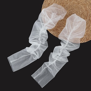 Romantic Ruched Tulle Arm Sleeves – Sheer Elegant Bridal Gloves Alternative in Ivory or Black for Wedding, Prom, or Statement Outfit