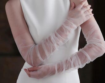 Ruched Tulle Arm Sleeves | Elegant Bridal & Formal Accessory for Wedding Dress, Romantic Bridal Photos