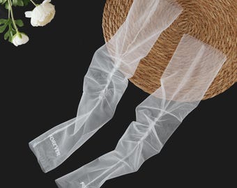 Embroidered Sheer Tulle Fingerless Bridal Arm Sleeves –White Wedding Gloves,Elegant Romantic Accessory