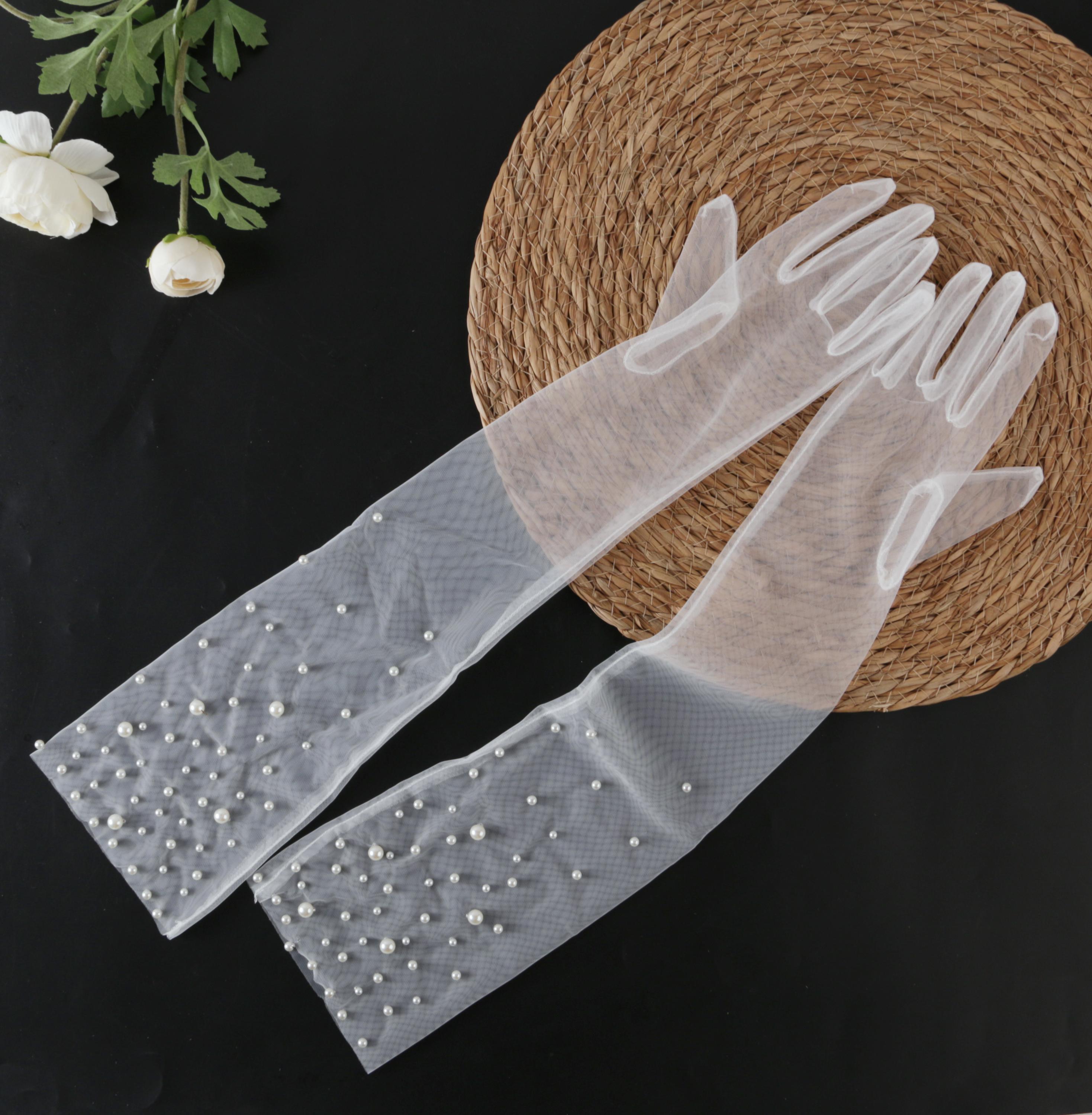 knee length dresses for ladies White Ruffle Satin Opera Gloves main image 0