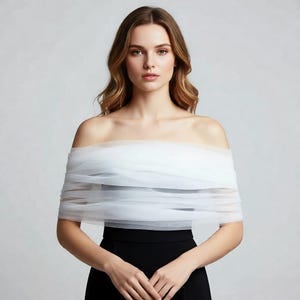 Minimalist Bridal Shoulder Veil, Soft Tulle Wedding Shoulder Cape, Elegant Bridal Wrap in White Ivory or Black, Size S–XL