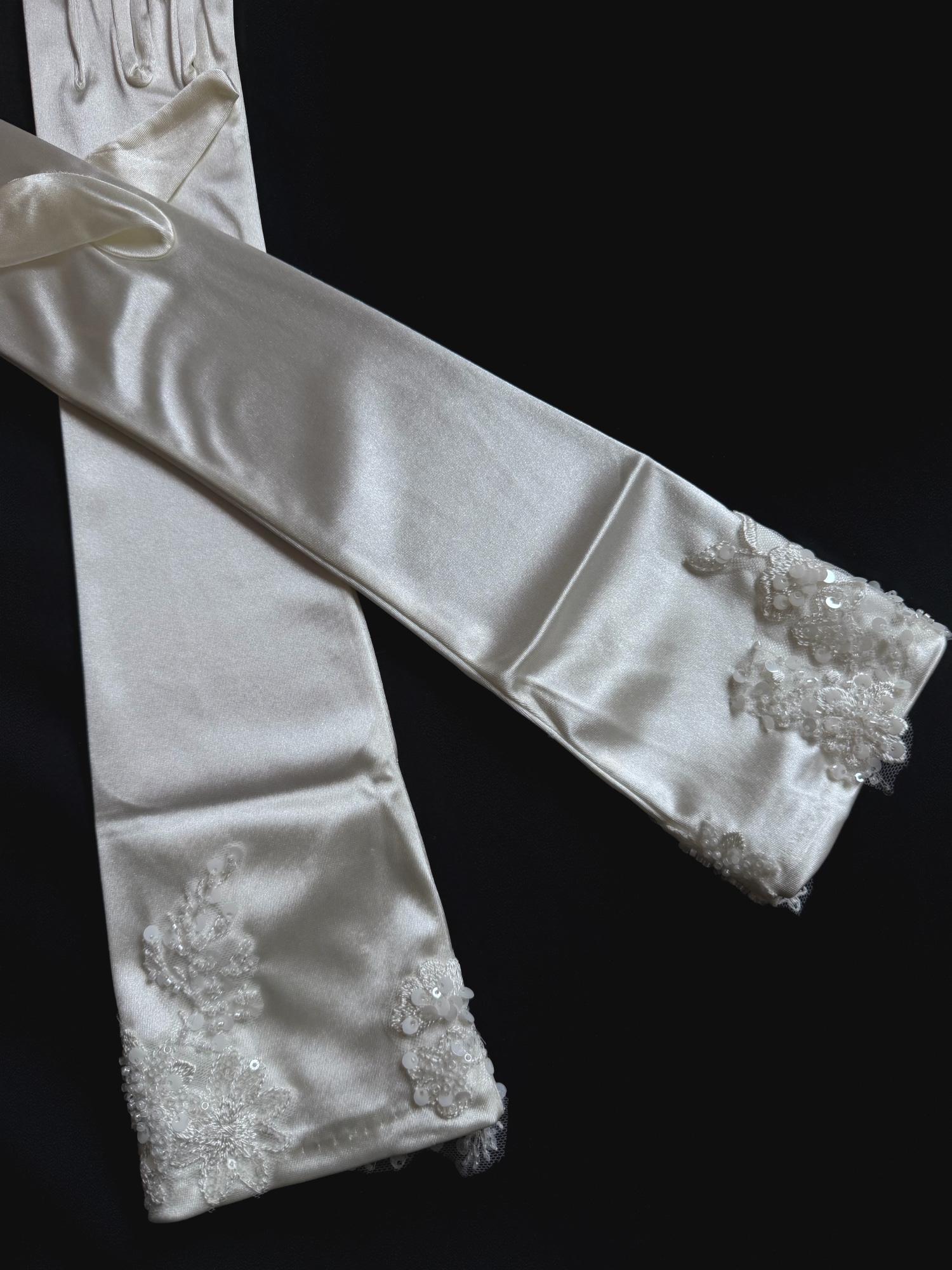 Handmade Ivory Satin Lace Bridal Gloves, Custom Length Wedding Gloves ...