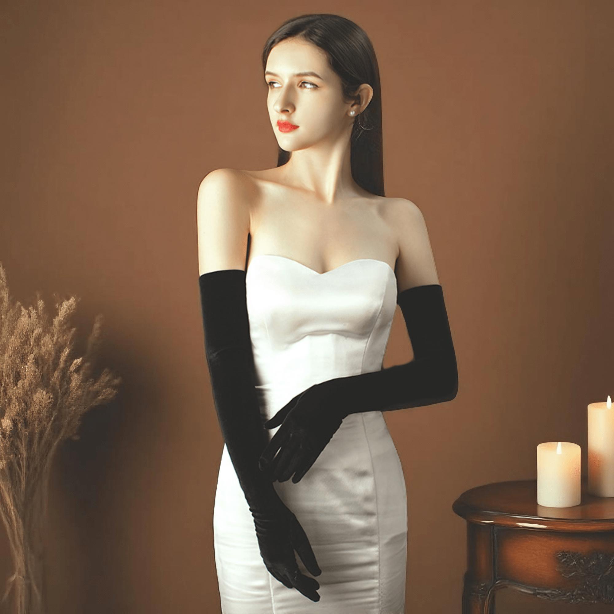 princess polly baby blue dress Accessories : 'Arika' Black Mesh Opera-length Gloves main image 0
