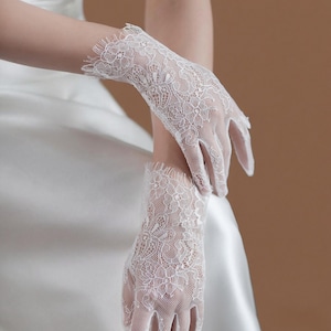 Light Ivory Eyelash Lace Bridal Gloves – Short Wedding Gloves,for banquets and formal occasions image 4