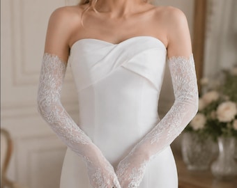 Elegant Long Tulle & Lace Bridal Gloves – for Weddings Evening and Formal Gloves