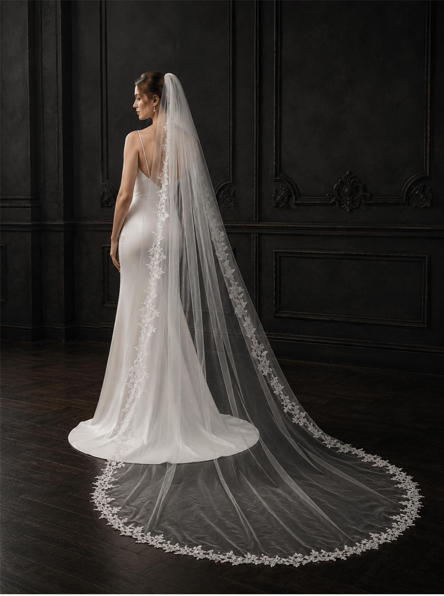 Floral Lace Cathedral Veil, Soft Tulle Wedding Veil, Chapel Bridal…
