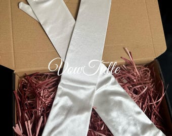Elegant Satin Bridal Gloves – Handmade Long Wedding Gloves with Custom Length Options