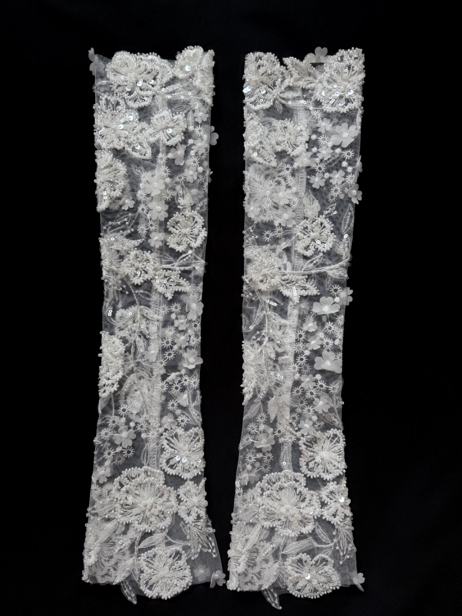 Handmade Beaded Lace Bridal Gloves, Light Ivory Sequin Wedding Gloves, Custom Fit Gloves for Bride & Formal Events