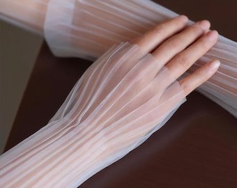 Ruched Sheer light Ivory Bridal Sleeves – Long Tulle Arm Covers for a Romantic Wedding Look