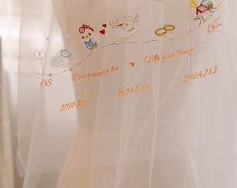 Custom Hand-Embroidered Wedding Veil | Personalized Bridal Veil, One-of-a-Kind, Ivory, Long or Short, Bridal Accessories