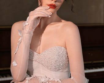 Handgefertigte Ivory Lace Brauthandschuhe - lange handgefertigte Applikationshandschuhe für Hochzeiten, Brautjungfern, formelle Anlässe und Geschenke
