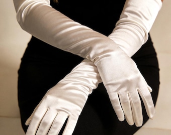 Custom Satin Bridal Gloves – Full-Length Opera Gloves, Handmade for Wedding, Bridesmaids, Engagement, Formal Events