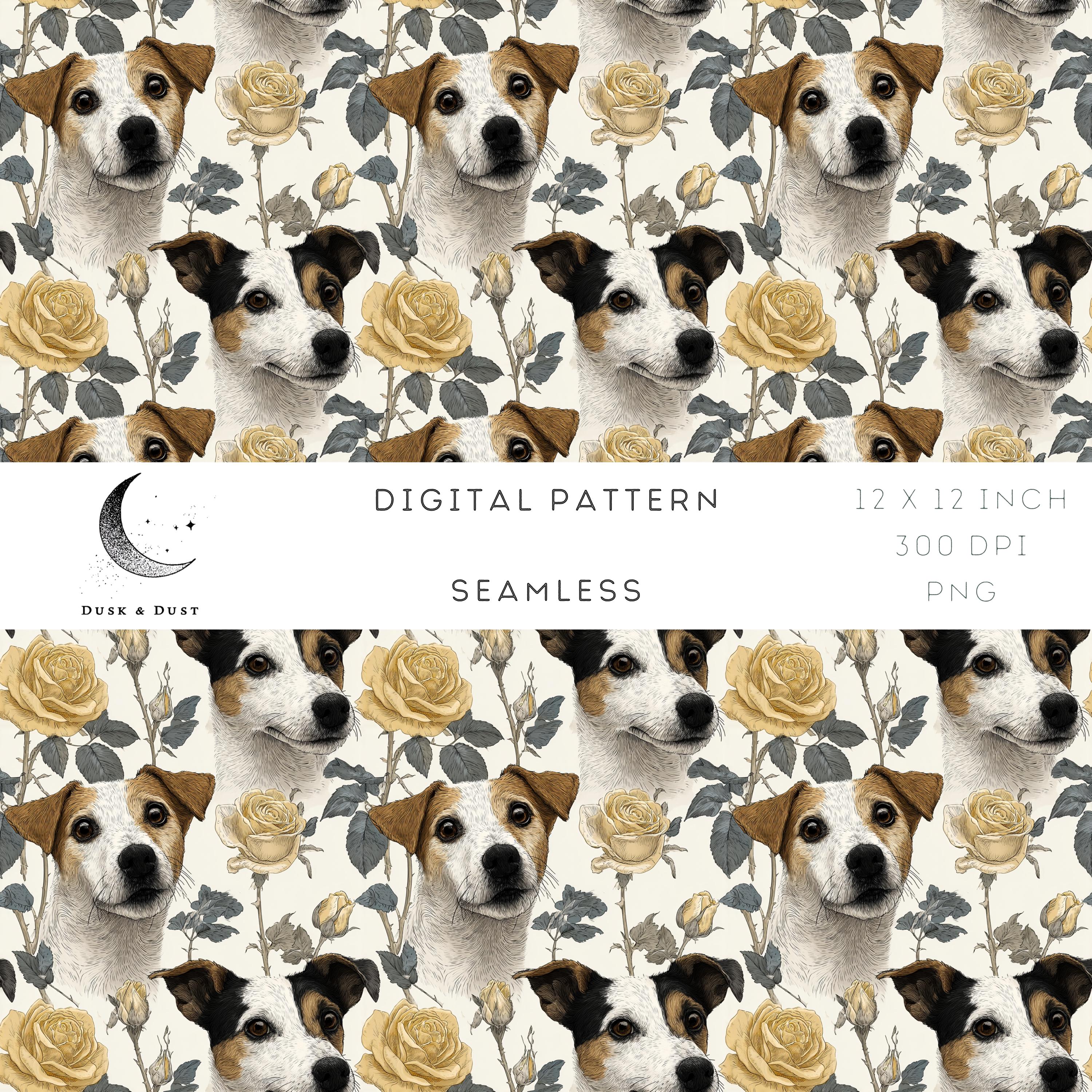 Jack Russell Terrier Seamless Pattern – Yellow Rose Floral Dog Print - Etsy