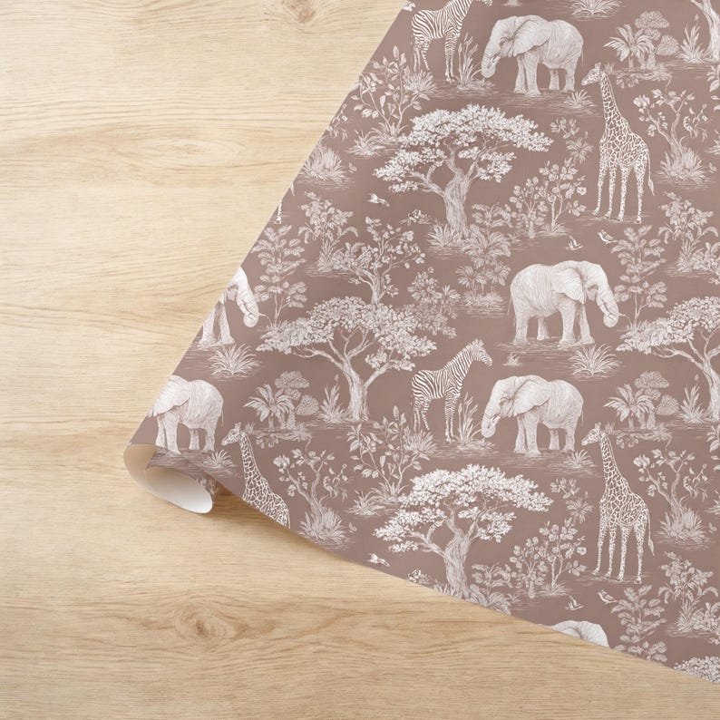 Neutral Safari Toile Seamless Pattern, Nursery Animals Digital Paper ...