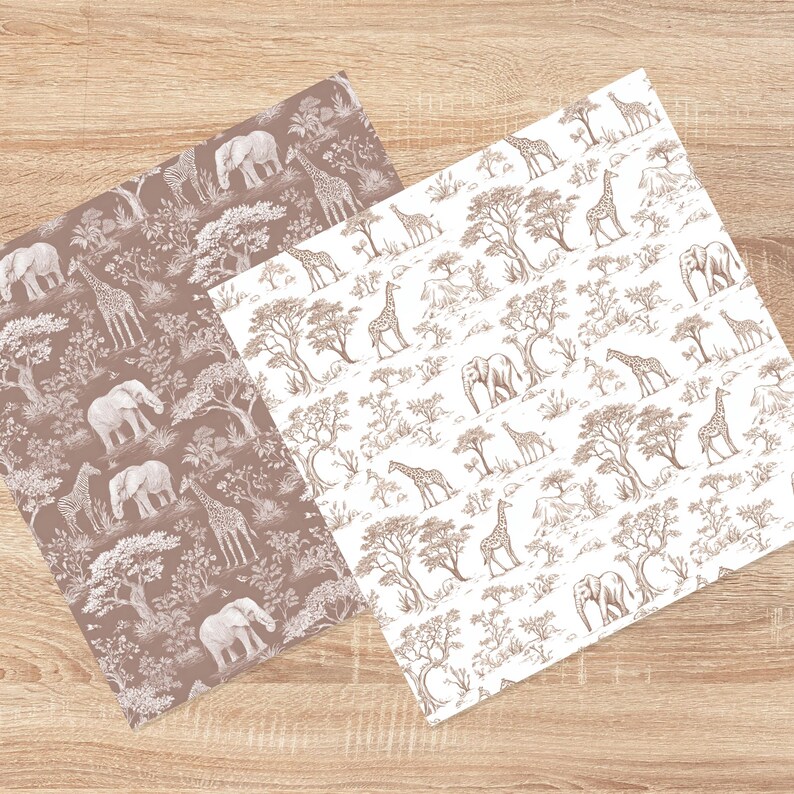 Neutral Safari Toile Seamless Pattern, Nursery Animals Digital Paper ...